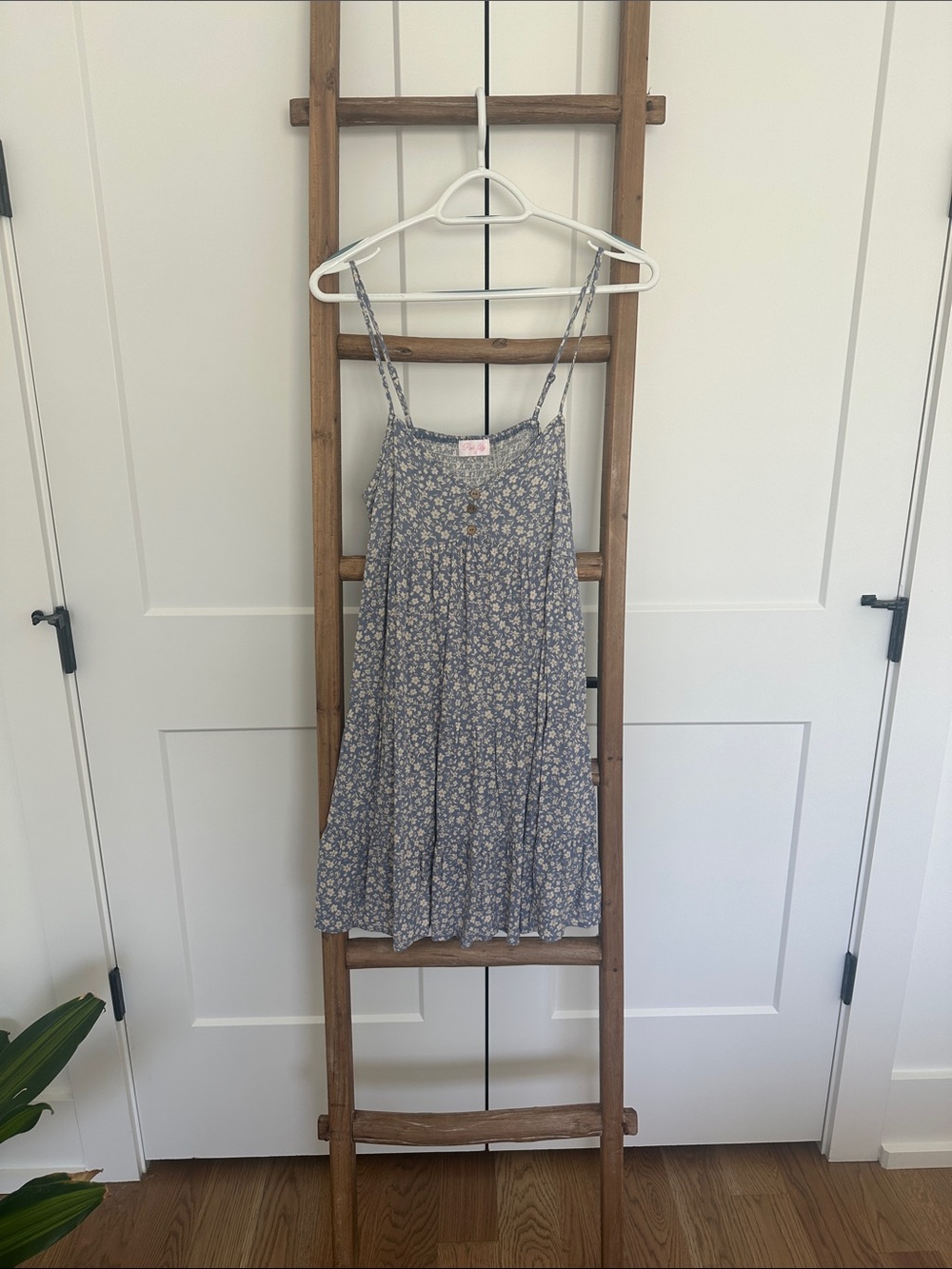 Pink Lily Blue Floral Spaghetti-Strap Mini Dress
